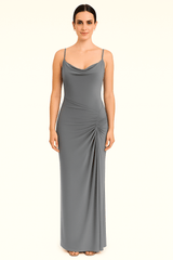 Cowl Neckline Figure-Flattering Spaghetti Strap Dress