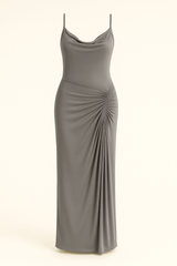 Cowl Neckline Figure-Flattering Spaghetti Strap Dress
