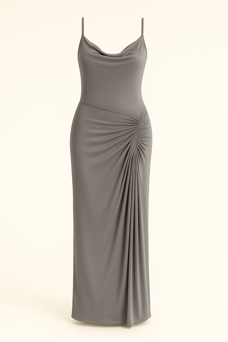 Cowl Neckline Figure-Flattering Spaghetti Strap Dress