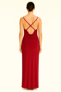 Wine Cowl Neckline Figure-Flattering Spaghetti Strap Dress