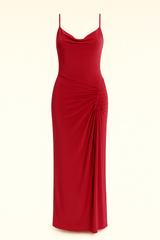 Cowl Neckline Figure-Flattering Spaghetti Strap Dress