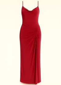 Wine Cowl Neckline Figure-Flattering Spaghetti Strap Dress