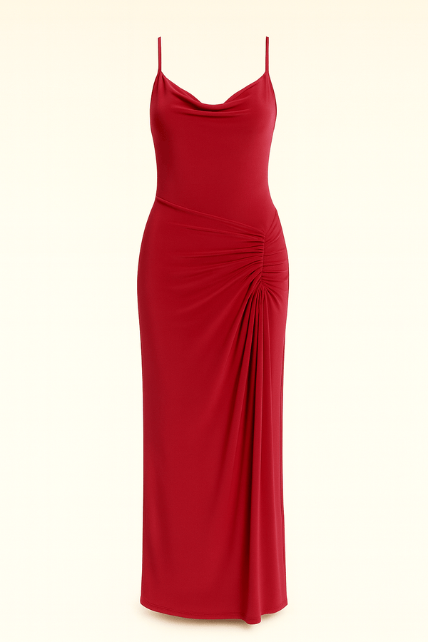 Cowl Neckline Figure-Flattering Spaghetti Strap Dress