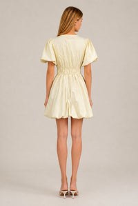 Cream Puff Sleeve Tie Front Ruched Waist Mini Dress