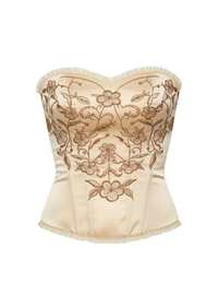 Cream Floral Embroidered Satin Bustier Corset Top