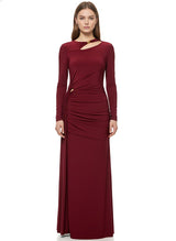 Burgundy Bodycon Cutout Neckline Maxi Dress With Ruched Detailing
