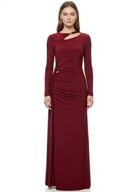 Burgundy Cut Out Detail Ruched Bodycon Maxi Dress