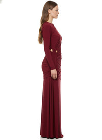 Burgundy Cut Out Detail Ruched Bodycon Maxi Dress