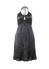 Black Satin Embellished Crinkle Halter Neck Midi Dress