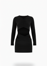 Avinci figure-hugging cut-out long sleeve mini dress front view black color