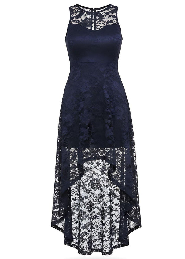 Floral Lace Asymmetrical Hem Party Dress