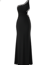 Fitted Formal Dress One Shoulder Embellished Maxi Gown