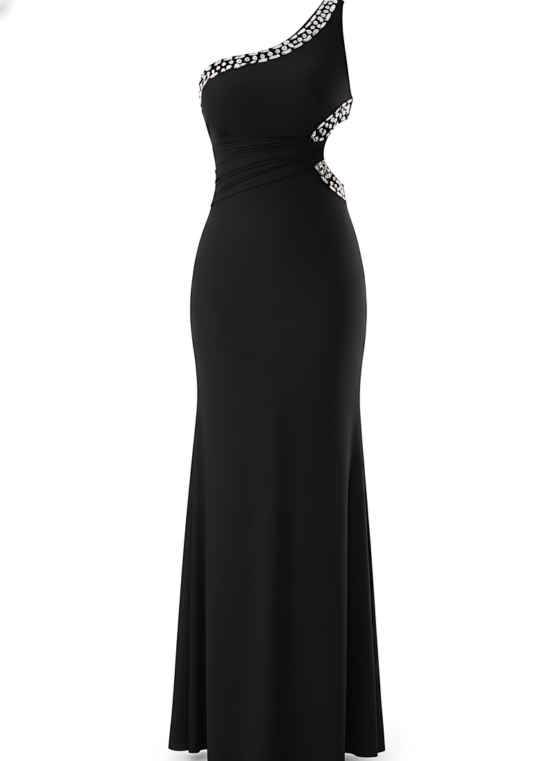 Fitted Formal Dress One Shoulder Embellished Maxi Gown