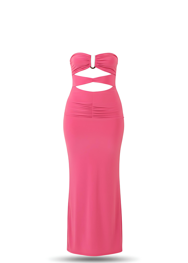 Pink Cut-Out Bandeau Bodycon Fit Maxi Dress