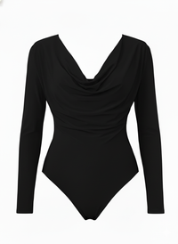 Draped Cowl Neck Slim Fit Long Sleeve Bodysuit
