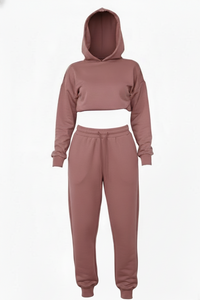 Matching Oversized Hooded Long Sleeve Cropped Top Ribbed Tracksuit