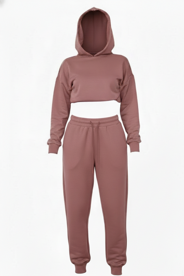 Matching Oversized Hooded Long Sleeve Cropped Top Ribbed Tracksuit