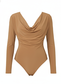 Draped Cowl Neck Slim Fit Long Sleeve Bodysuit