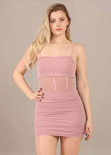 Sheer Waist Mesh Corset Look Bodycon Mini Dress