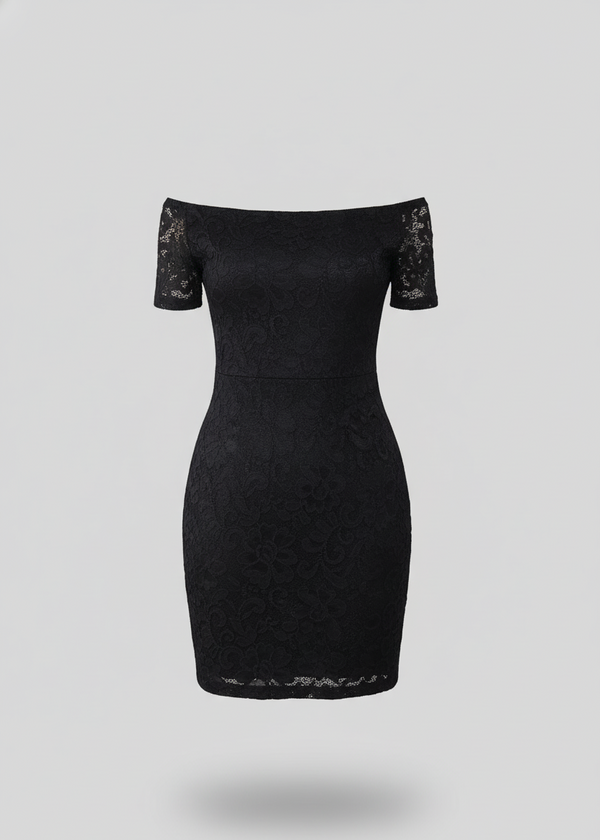 Black Off Shoulder Lace Bodycon Mini Dress