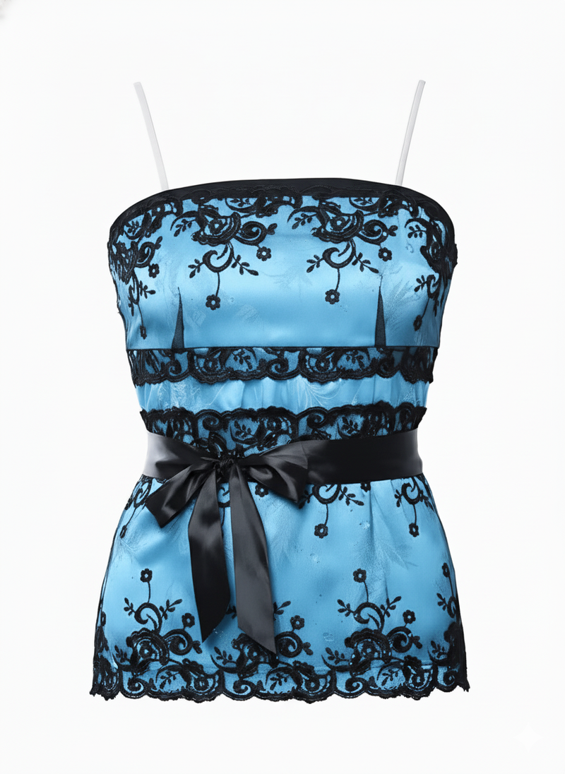 Front Lace Embroidered Corset Style Cami Top