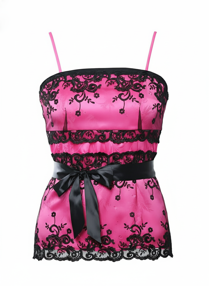 Front Lace Embroidered Corset Style Cami Top