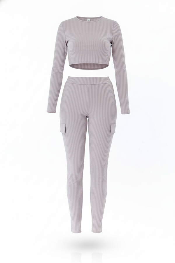 Lilac Long Sleeve Ribbed Co-Ord Lounge Set