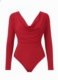 Draped Cowl Neck Slim Fit Long Sleeve Bodysuit