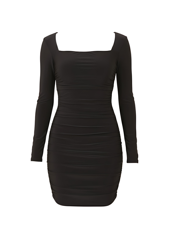Stretch Fit Square Neck Ruched Bodycon Party Style Mini Dress
