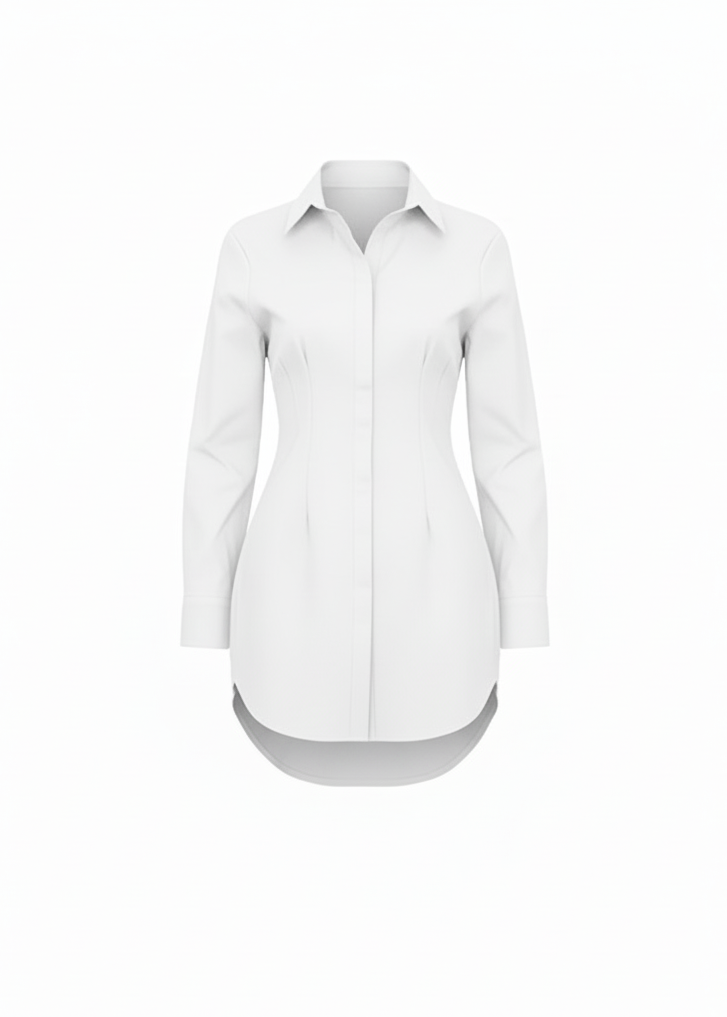 White Classic Shirt Mini Dress Button Down Long Sleeve Fitted Style