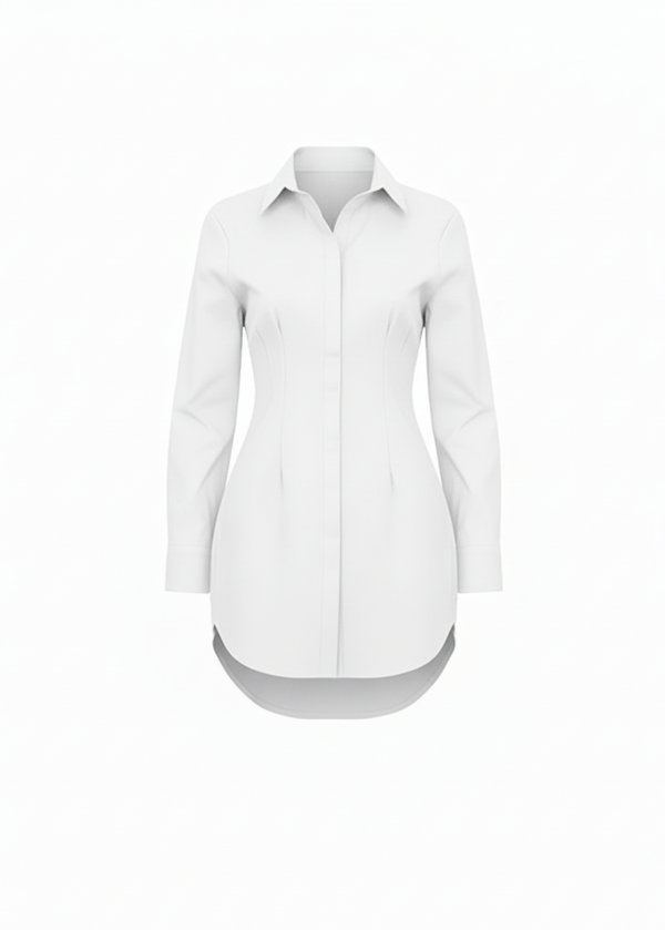 White Classic Shirt Mini Dress Button Down Long Sleeve Fitted Style