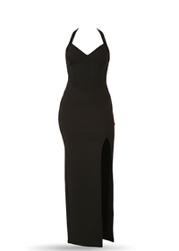 Black High Neck Maxi Dress Side Cut-Outs