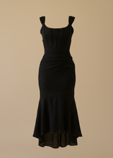 Mermaid Ruched Waist Sleeveless Flared Hi-Low Hem Dress
