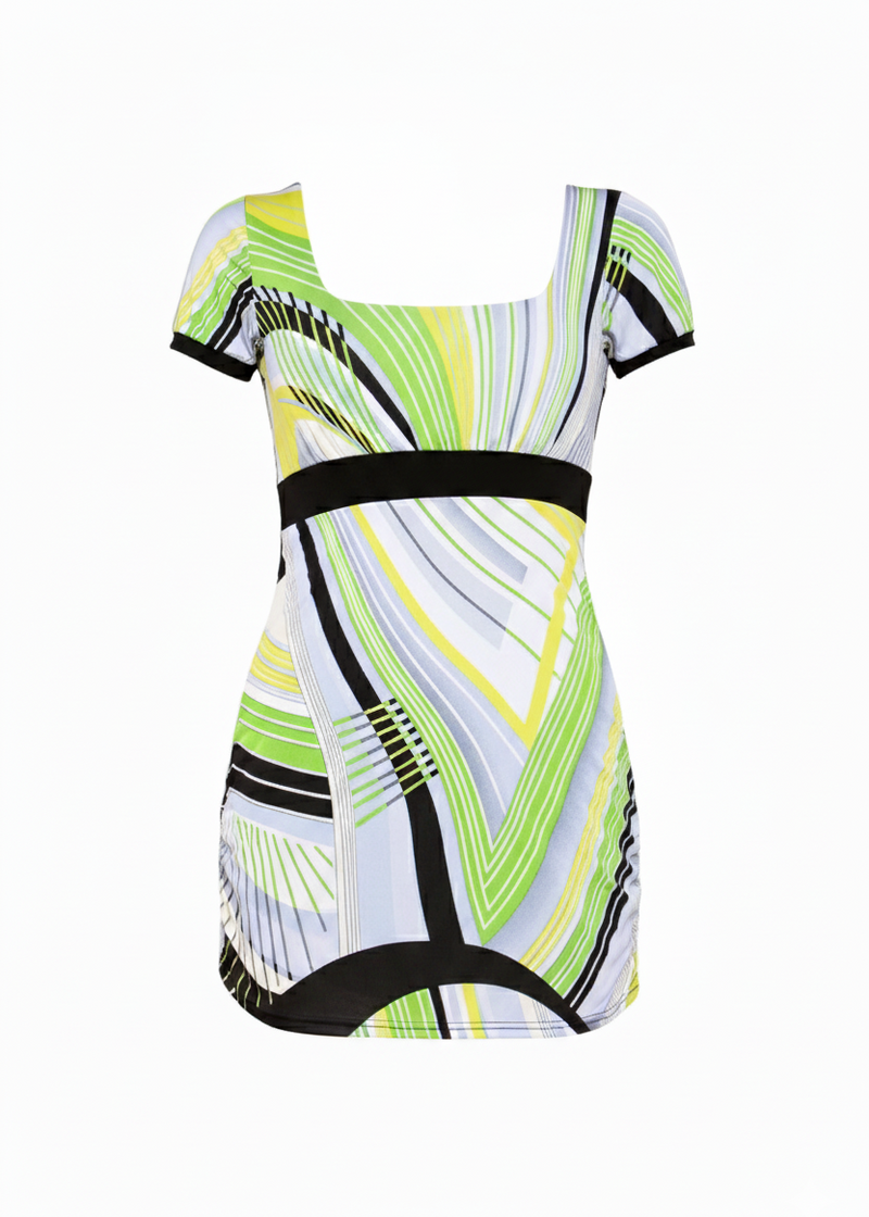 Geometric Print Square Neck Mini Dress