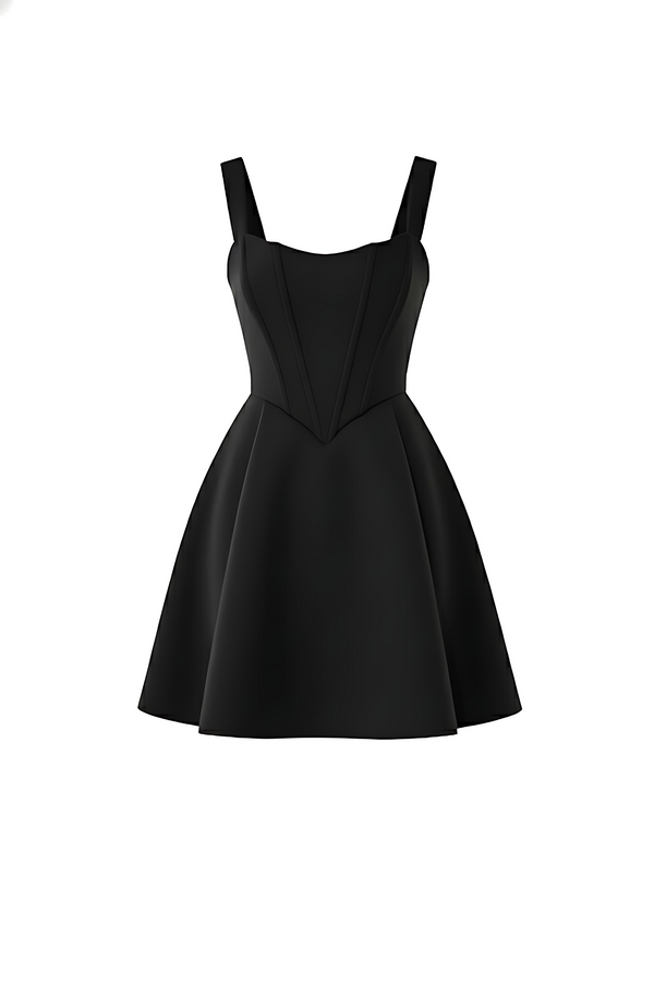 Black Square Neck Corset Fit & Flared Mini Dress