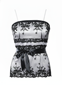 Front Lace Embroidered Corset Style Cami Top