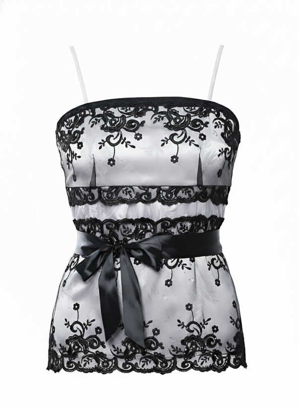 Front Lace Embroidered Corset Style Cami Top