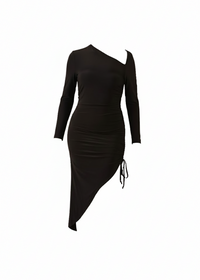 Black One-Shoulder Asymmetrical Ruched Midi Bodycon Dress