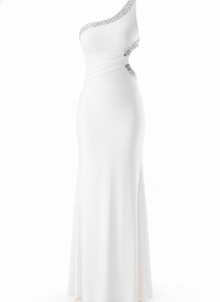 Fitted Formal Dress One Shoulder Embellished Maxi Gown