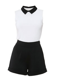 Monochrome Contrast Collar Sleeveless Playsuit