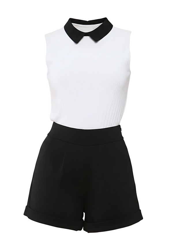 Monochrome Contrast Collar Sleeveless Playsuit