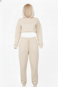 Matching Oversized Hooded Long Sleeve Cropped Top Ribbed Tracksuit
