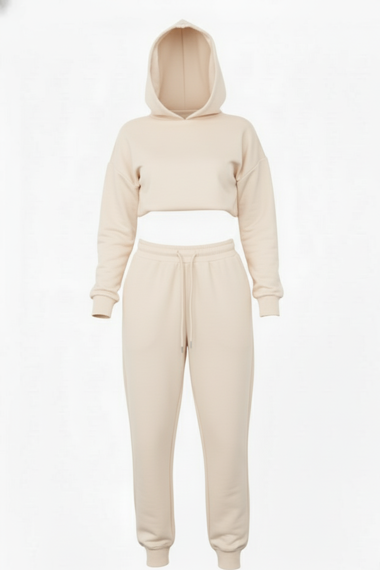 Matching Oversized Hooded Long Sleeve Cropped Top Ribbed Tracksuit