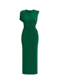 Green Draped Slim Fit Jersey Asymmetric Maxi Dress