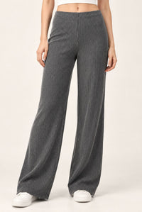 Grey Contrast Rib Knitted Wide Leg Trousers