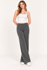 Grey Contrast Rib Knitted Wide Leg Trousers