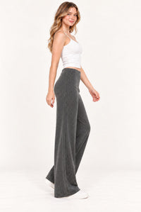 Grey Contrast Rib Knitted Wide Leg Trousers
