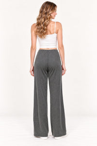 Grey Contrast Rib Knitted Wide Leg Trousers