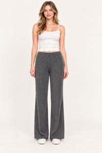 Grey Contrast Rib Knitted Wide Leg Trousers