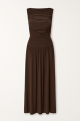 Draped Bodice Jersey Flowy Skirt Style Evening Dress
